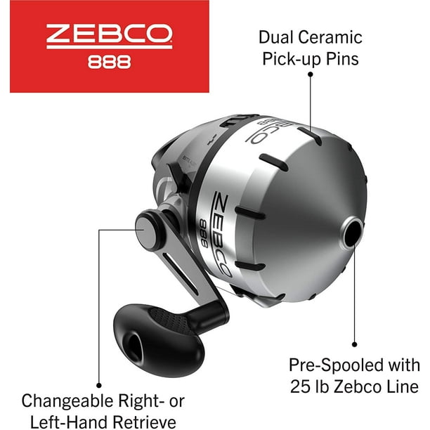 Zebco 888 Spincast Fishing Reel, 3 Bearings (2 + Clutch), Instant