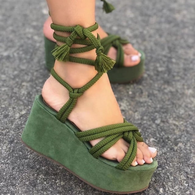 Zapatos de mujer de verano para mujer Sandalias de cuerda de cáñamo cruzadas con talón inclinado de fondo plano Wmkox8yii sa4563