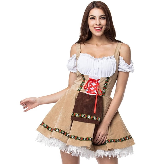 Vestido tirolés de terciopelo para el Oktoberfest de Costume GRAJTCIN, color caqui S
