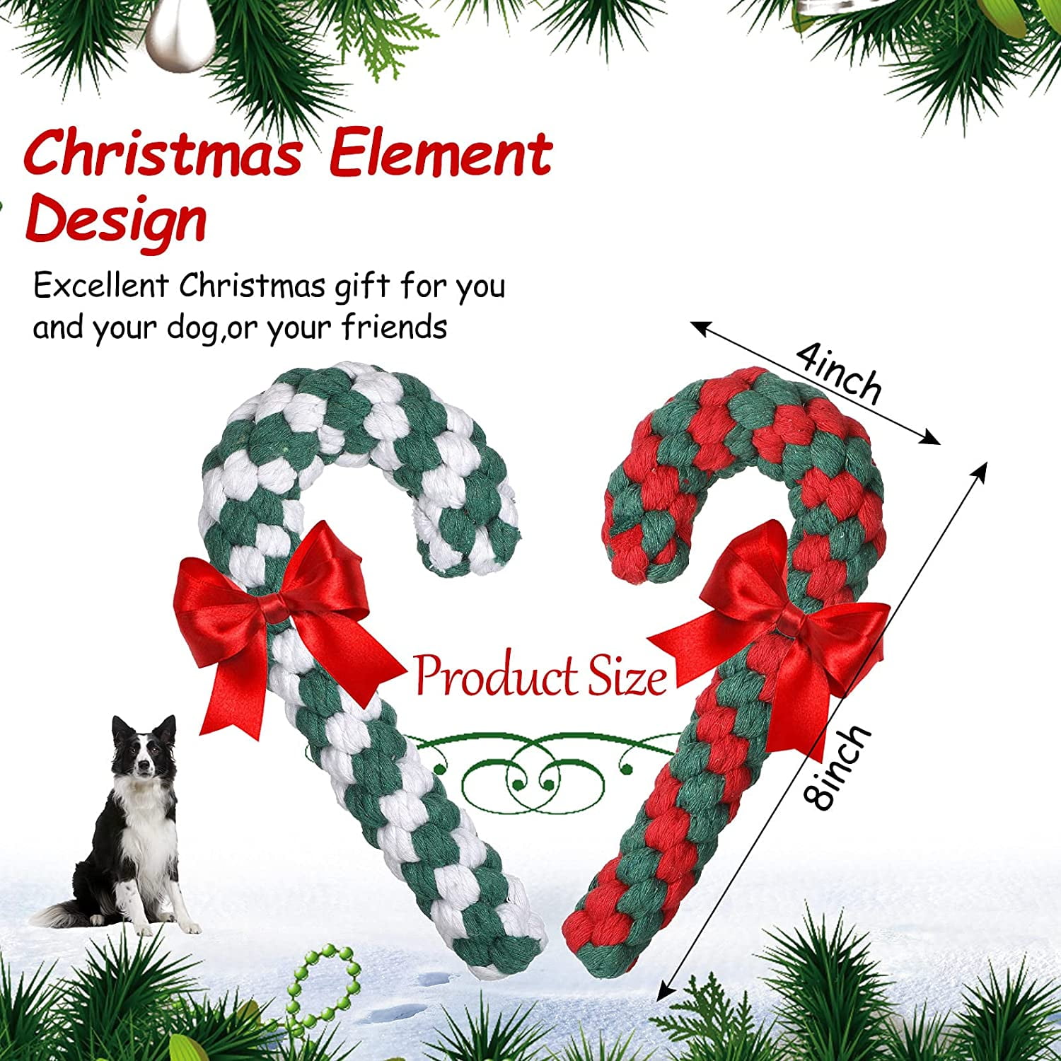 4 Pieces Christmas Dog Rope Toys, Classic Candy Cane Dog Bone Chew Toys, Christmas Pet Chew Rope Toy for Puppy Small Medium Dogs