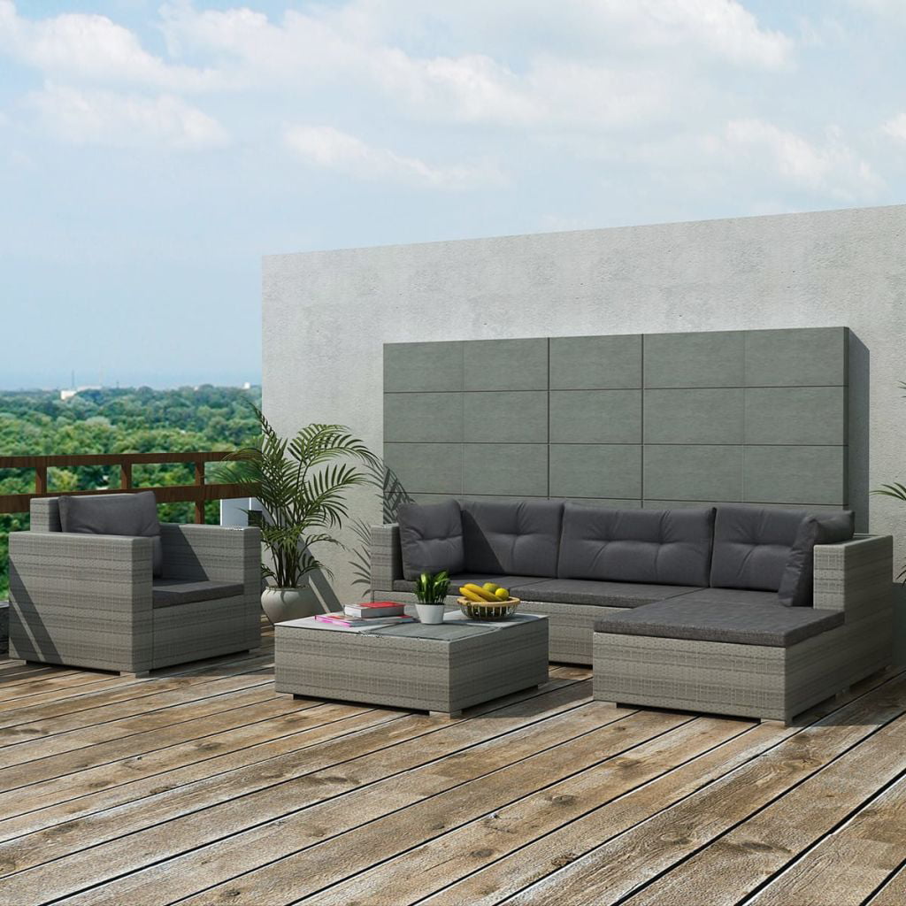 17 Pcs Garden Outdoor Sofa Set Poly Rattan Sectional Couch Patio Furniture Gray 