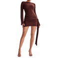 thumbnail image 3 of Robe Courte Plissée Dos Nu pour Femme à Manches Longues en Tricot Crochet Aguichant - Robe Chandail de Fête Brun Rougeâtre L, 3 of 7