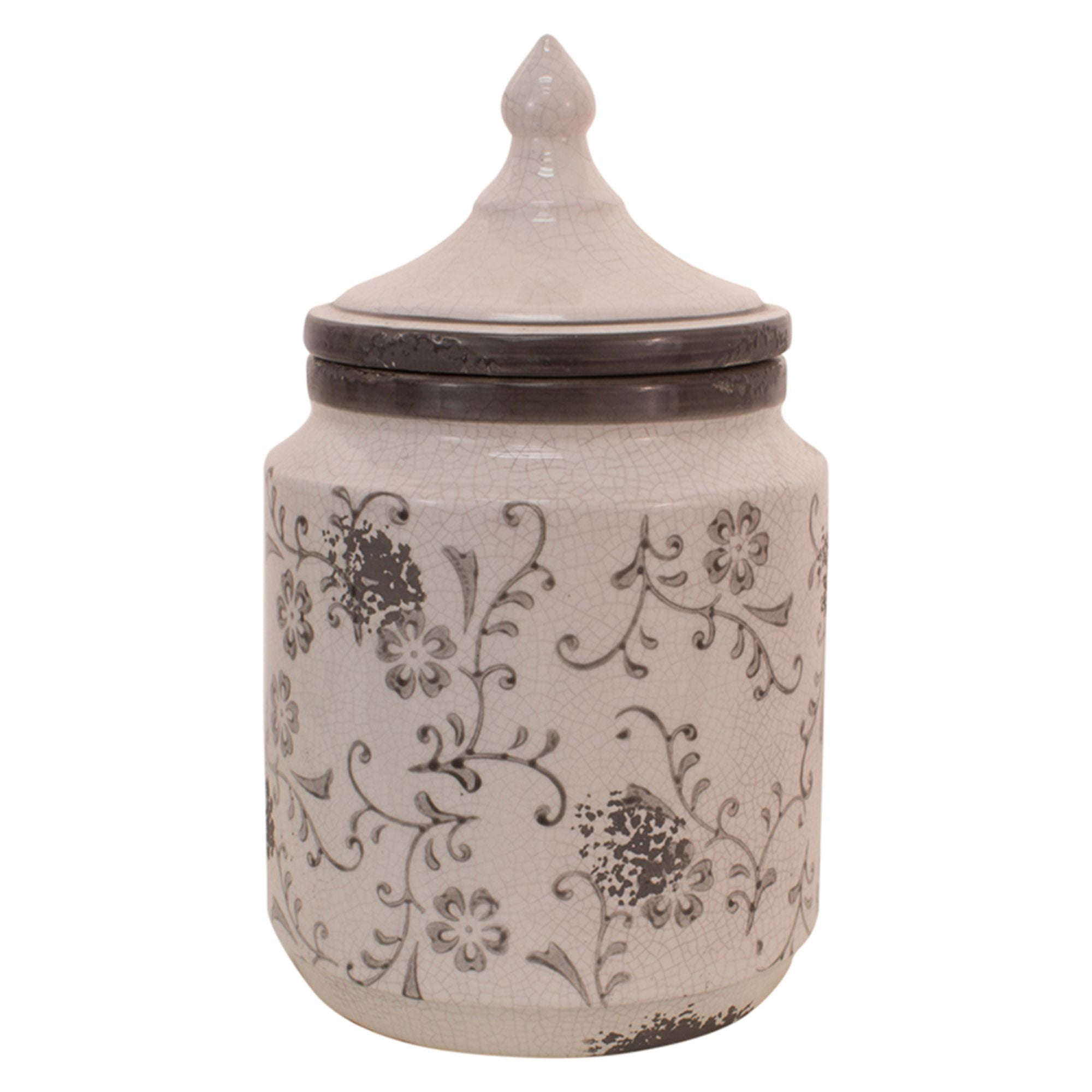 10" Beige Large Cookie Jar with Floral Design