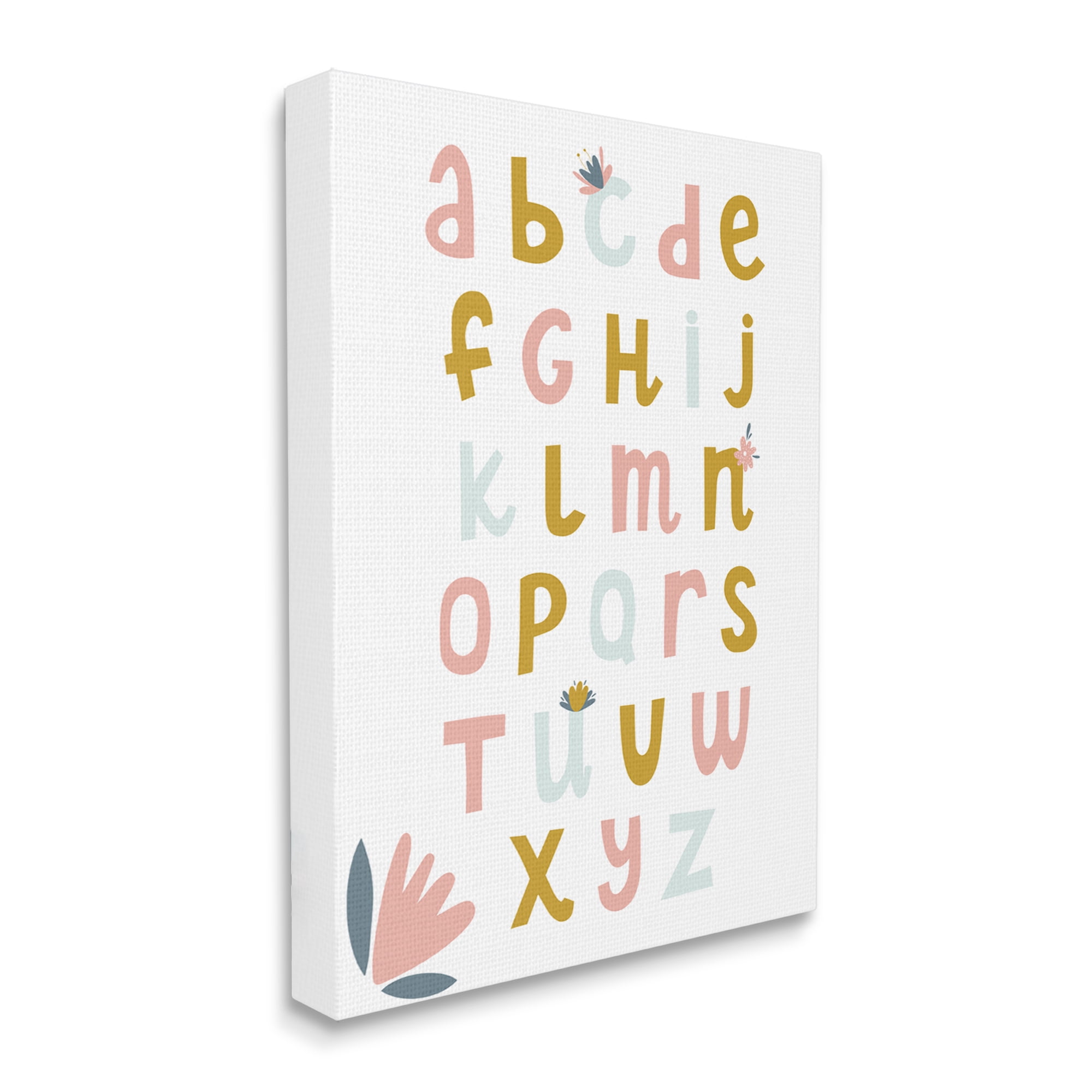Stupell Industries Muted Tones Floral Alphabet Typography Painting Gallery Wrapped Canvas Art Print Wall Art, 16 x 20