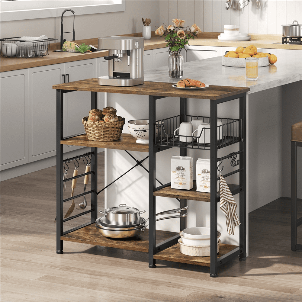 Alden Design Vintage Kitchen Baker's Rack Shelf, Rustic Brown and Metal