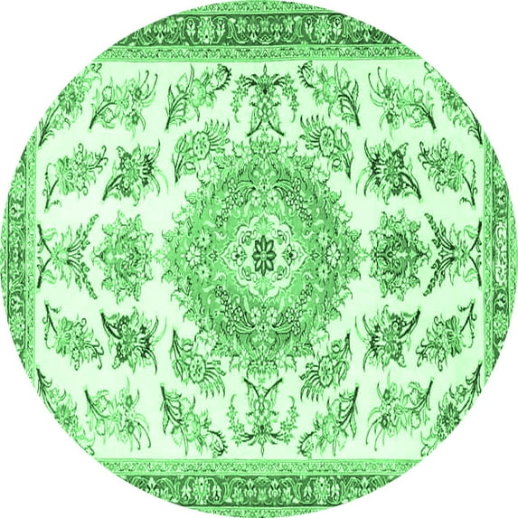 Ahgly Company Indoor Round Medallion Emerald Green Traditional Area Rugs, 4' Round
