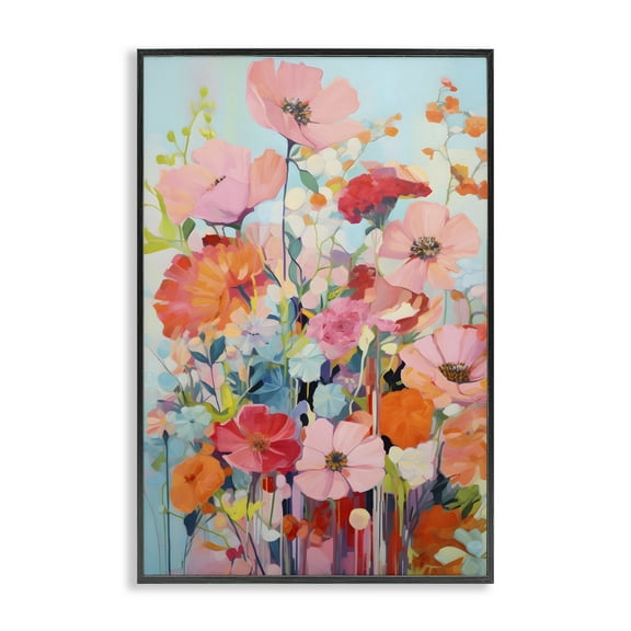 Stupell Industries Abstract Flowers on Blue Plants & Flowers Painting Black Framed Art Print Wall Art, 12 x 18