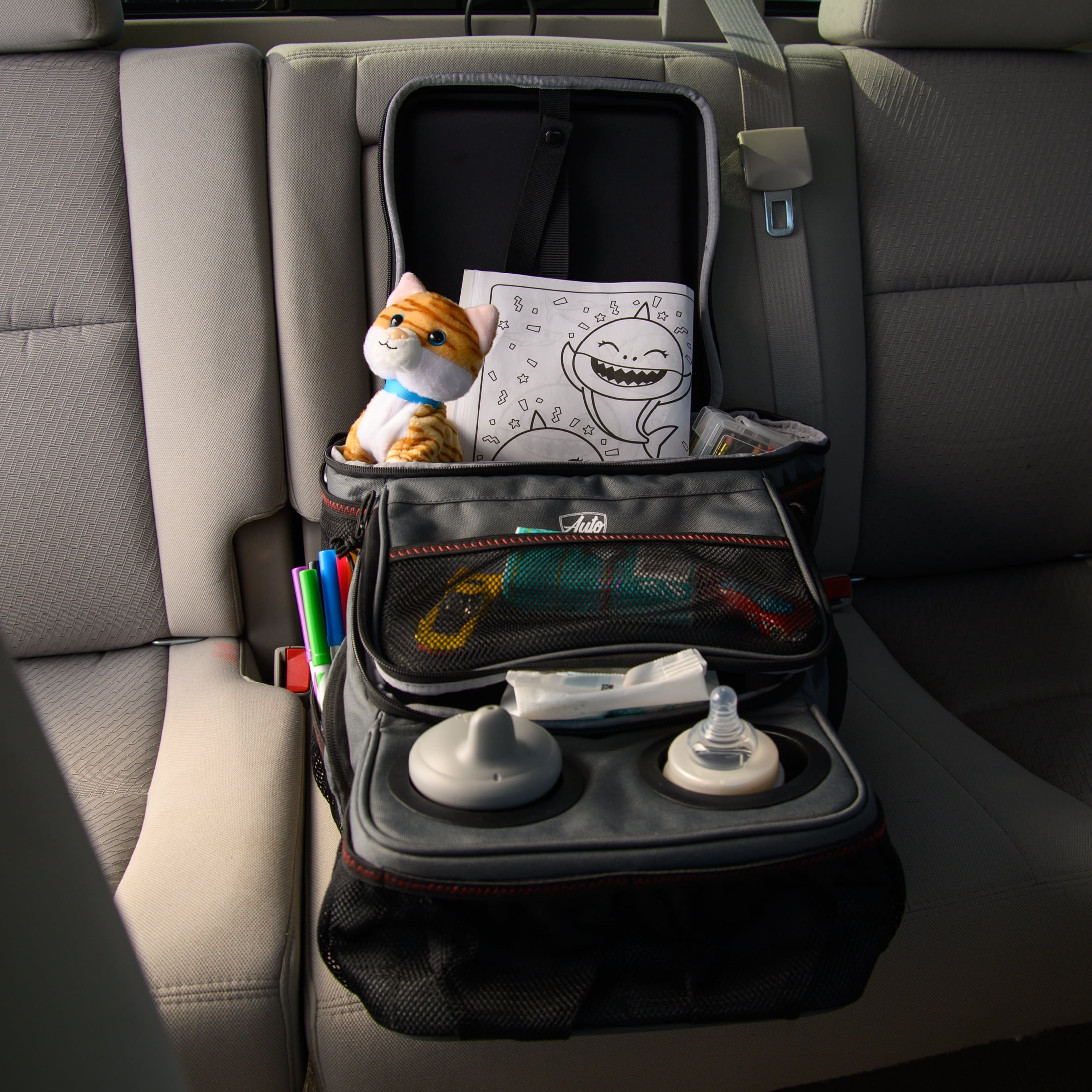 Beverage holder car rear seat organizer tray cup holder backrest protection