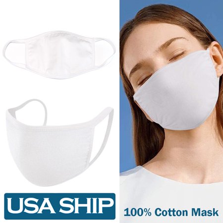 5Pcs Unisex Face Mask Protect Reusable 100% Cotton Comfy Washable Made In USA White