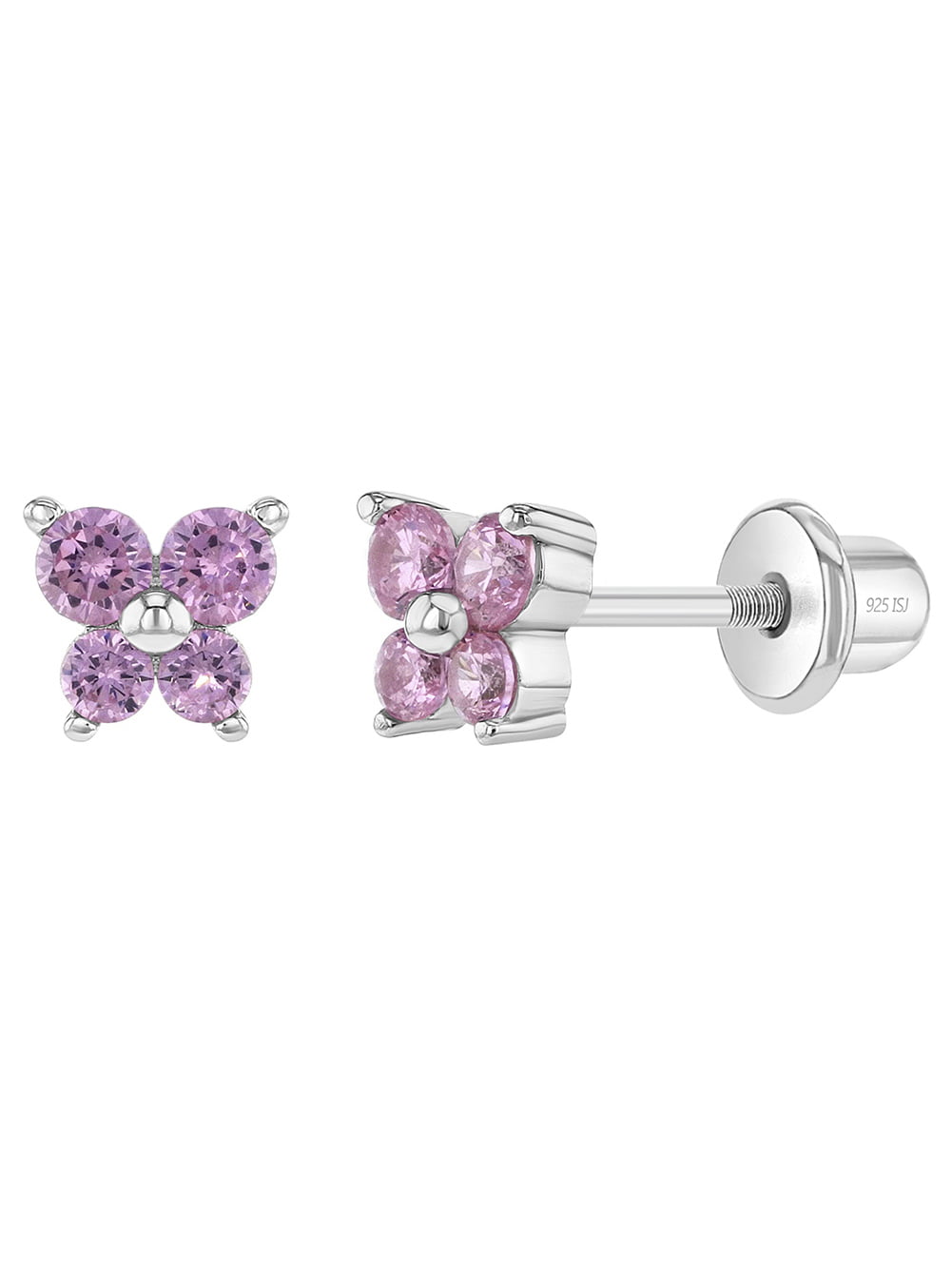 925 Sterling Silver Pink Oval Cubic Zirconia Screw Back Earrings for Young Girls 