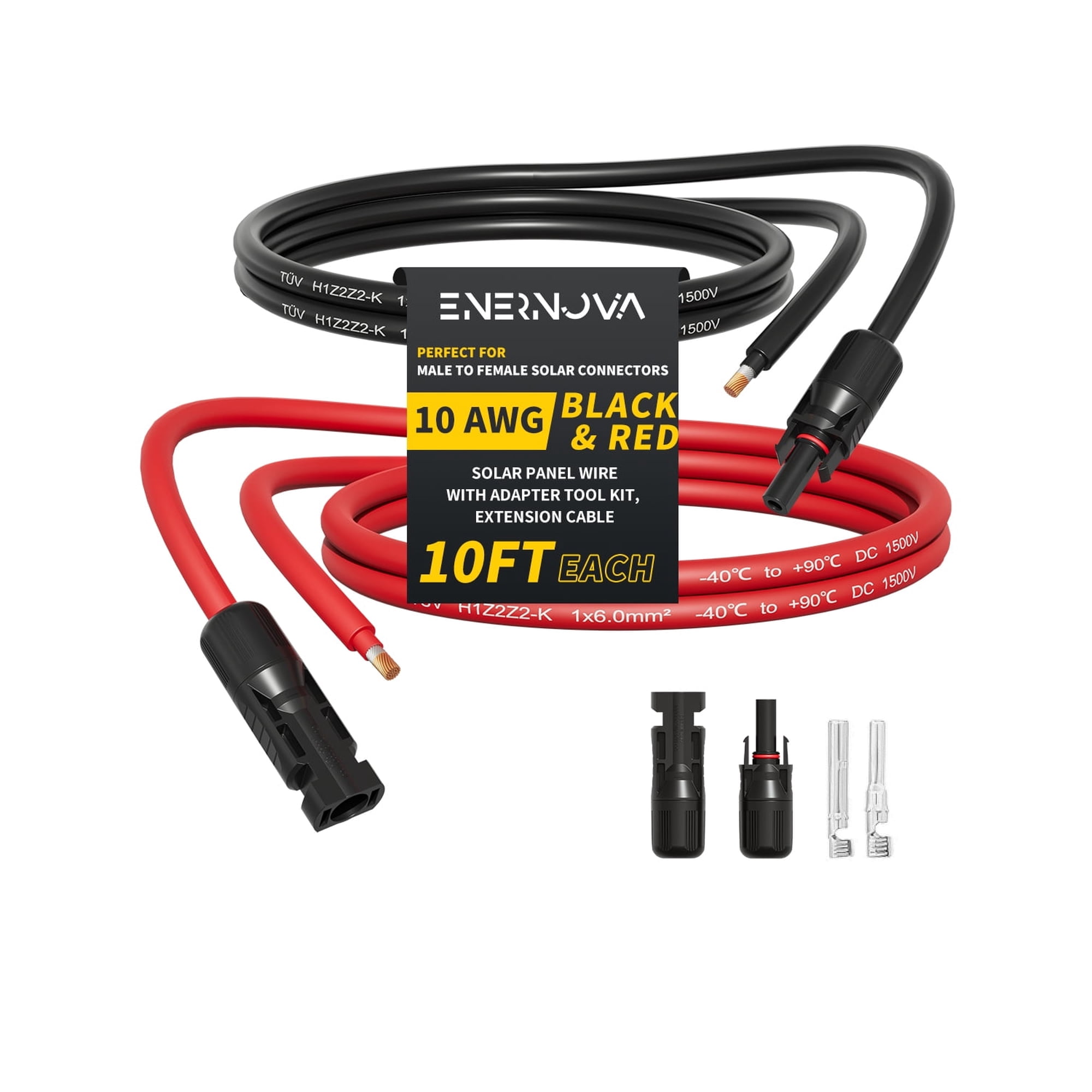 ENERNOVA 10AWG 10FT Solar Extension Cable (10FeeT Black + 10FeeT Red) Male to Female Solar Panel Wire, 10 Gauge Pure Copper Extension Cord for Home, Ship and RV Solar Panels