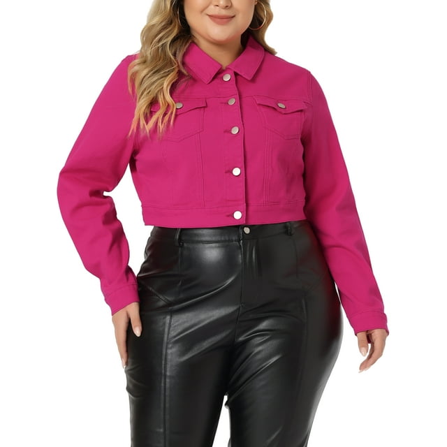 Agnes Orinda Tenues en Jean à Boutons pour Femmes Grande Taille Mode Vestes en Denim Raccourcies 5X Rose Vif