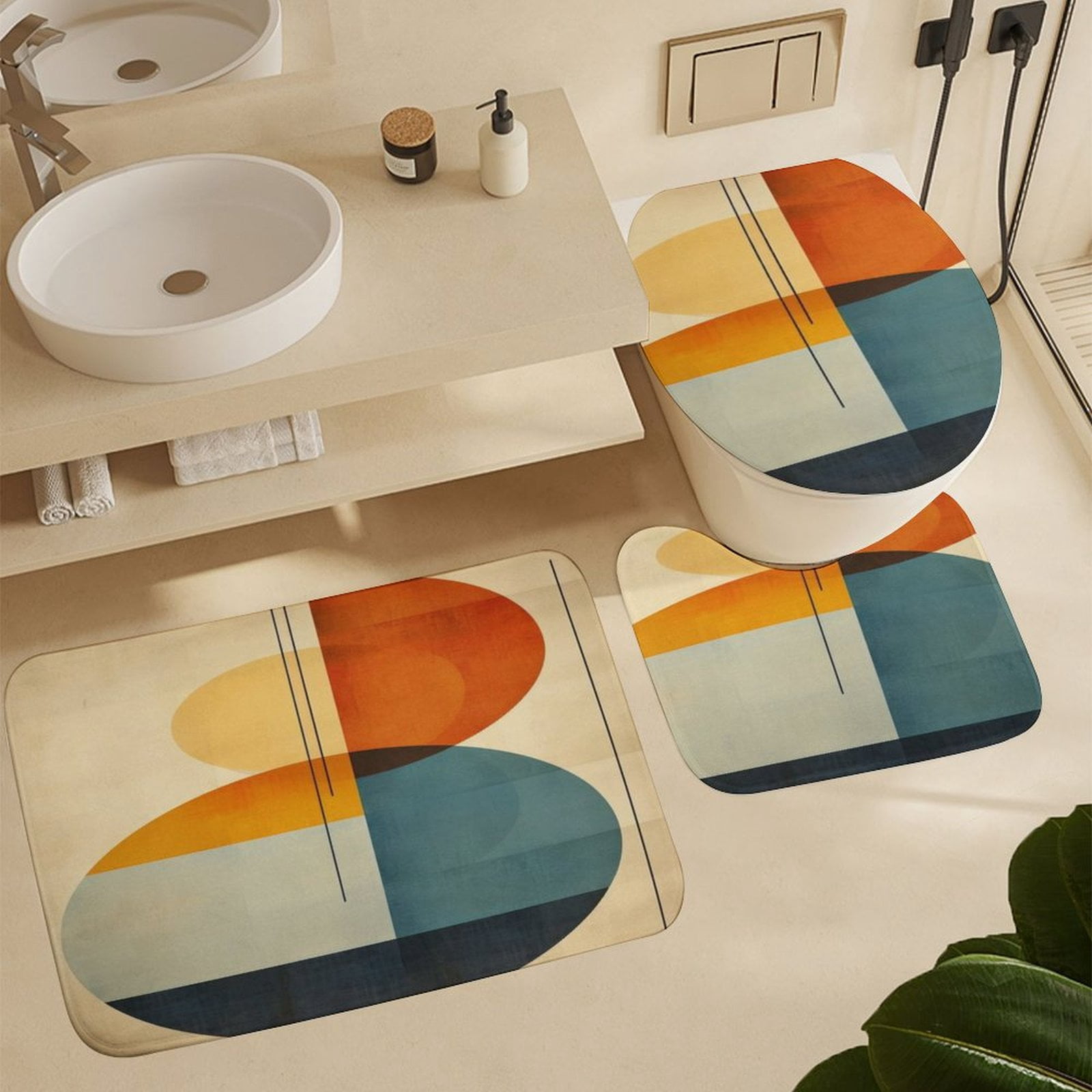 Luxury Geometric 4PCS Shower Curtain Sets with Rugs with Non-Slip Bath Mat Toilet Rug，72" X 72"