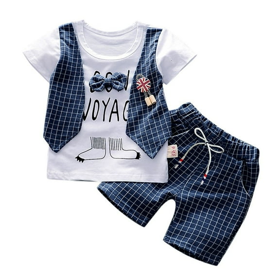 WOYY Infant Boys 2pcs Outfits Short Sleeved Graphic T Shirt Denim Shorts Set Summer Clothing Set