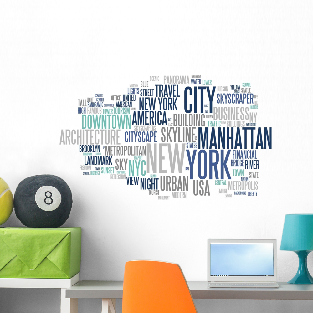 New York Abstract Postcard Wall Decal by Wallmonkeys Peel and Stick ...