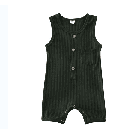 

Suanret Baby Summer Romper Infant Boy Girl Solid Color Sleeveless Round Neck Button Closure Ribbed Jumpsuit Green 12-18 Months