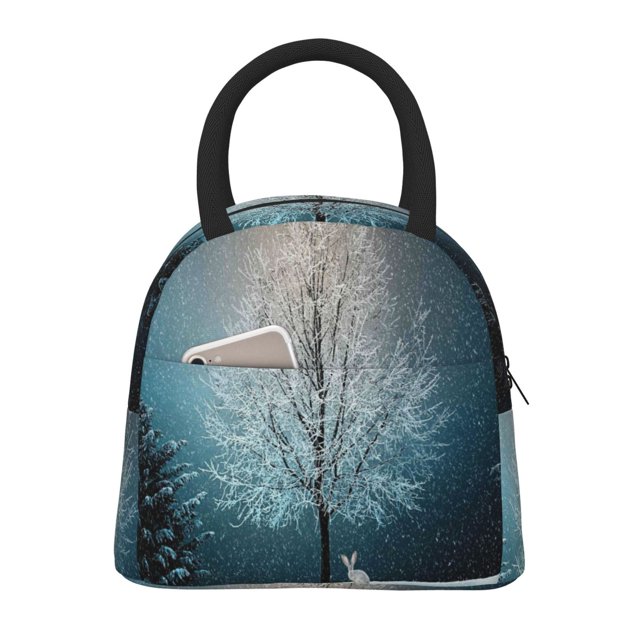 Balery Winter Rabbit Bolsa de Almuerzo para Mujeres, Caja de Almuerzo, Bolsa de Almuerzo Pequeña Impermeable, Tote de Almuerzo Reutilizable con Gran Capacidad