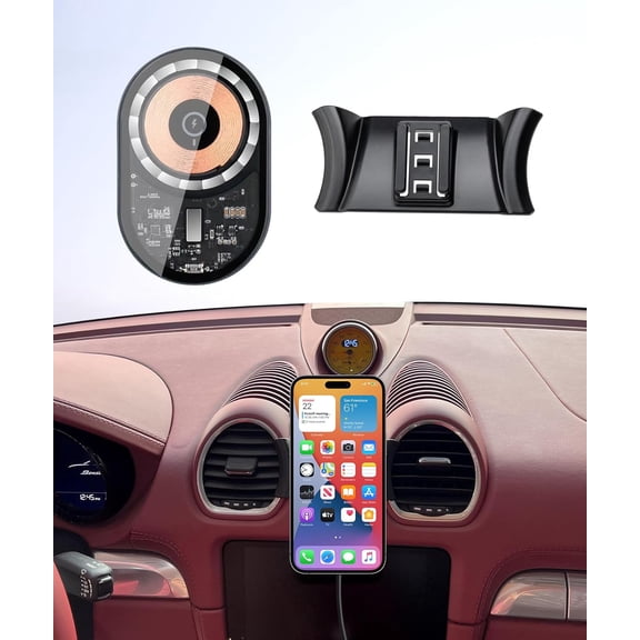 Wireless Charging car Phone Holder for Porsche 718 Boxster Porsche Cayman 2017-2025 Auto Accessories Navigation Bracket Interior Decoration Mobile Cell Phone Mount, 360° Rotation