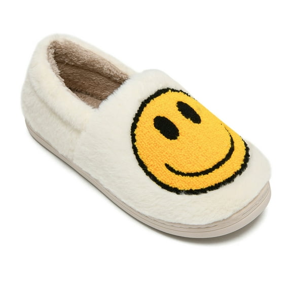 Cute Smile Face Slippers for Kids Soft Plush House Slippers for Girls Boys with Memory Foam Non Slip Warm Happy Face Shoes for Indoor Outdoor