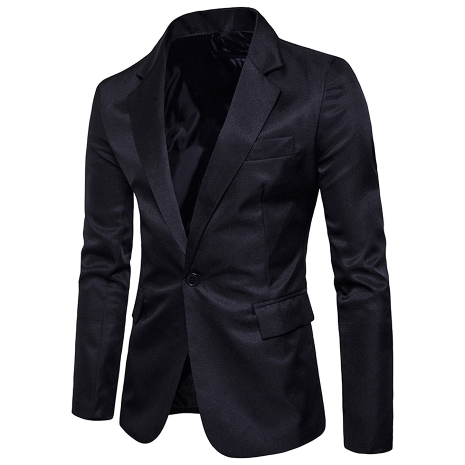 SWSMCLT Men's Long Sleeve Blazer Jacket Fitted Blazer Casual Slim Fit  Button Business Casual Spring Sport Coat Black Large 