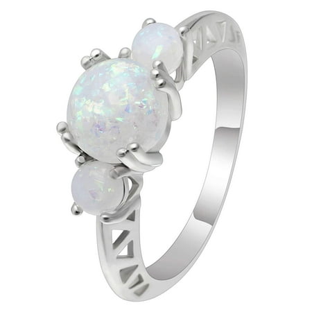 Created White Opal Stone - Ginger Lyne Collection Fleur Round 3 Stone Lab Created Fire Opal Ring