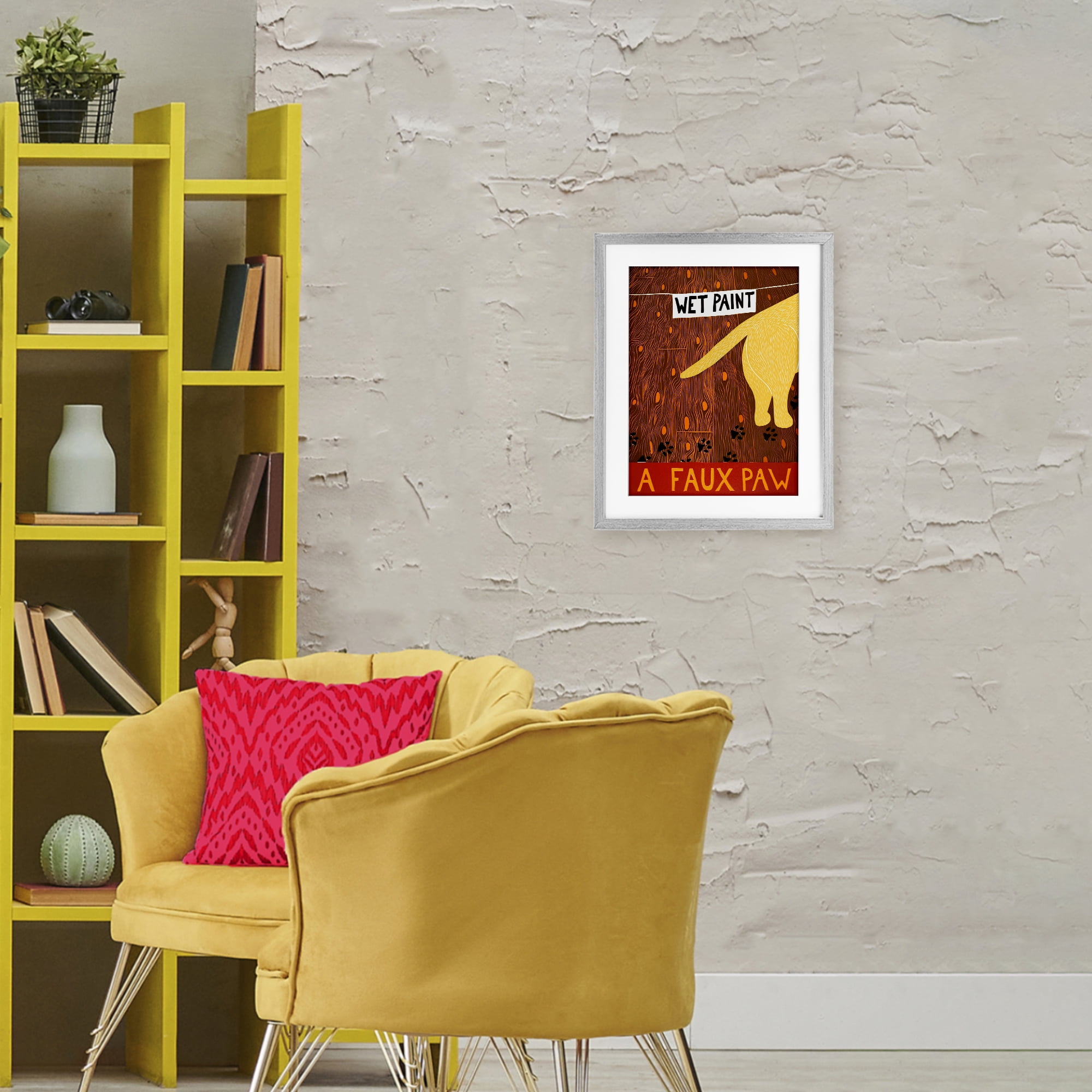 Wet Paint Faux Paw Gray Framed Print Under Glass, design by Stephen Huneck