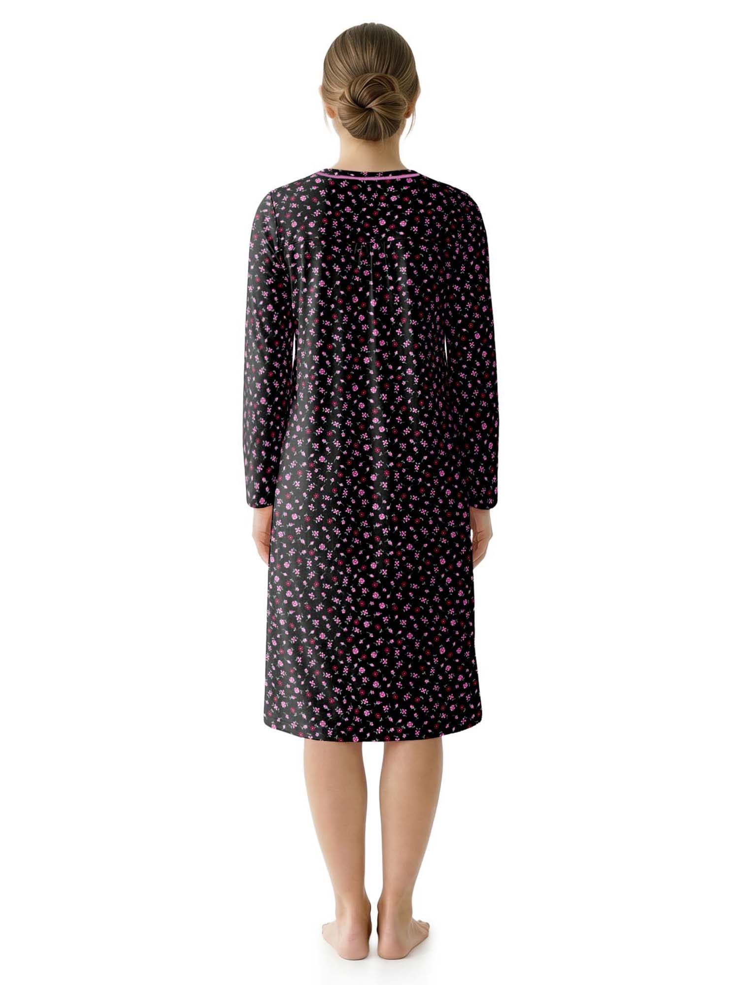 Aria Women’s Long Sleeve Stretch Velour 44" Sleepwear Nightgown, Sizes XS-5X