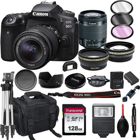 Canon EOS 90D DSLR Camera with 18-55mm STM Lens+ 128GB Card  Tripod  Case  and More 22pc Bundle