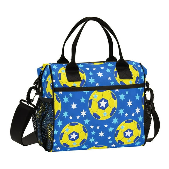 Lunch Bag Insulated Lunch Box Leakproof Reusable Cooler Tote Adjustable Shoulder Strap for Men Women Yellow Soccer Star 9L