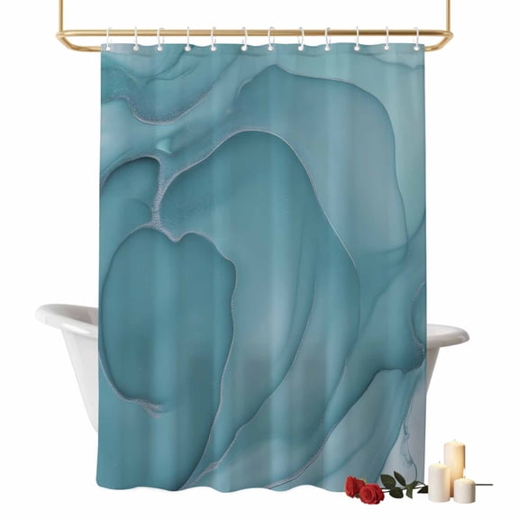 Teal Blue Marble Bathroom Shower Curtain, Liquid Art Modern Waterproof Washable Soft Bath Curtain for Bathtub Decor with 12 Hooks&Grommet, 60x72 Inch
