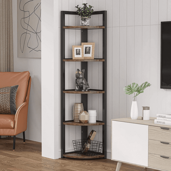Tribesigns 6 Tier Corner Shelf, 70.9 inch Tall Bookshelf Small Storage Rack for Living Room, Brown