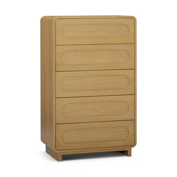 Tenley Mid-Century 5-Drawer Chest Dresser in Natural - Teamson Home: Push-Open Drawers, Wooden Construction with Real Oak Veneer