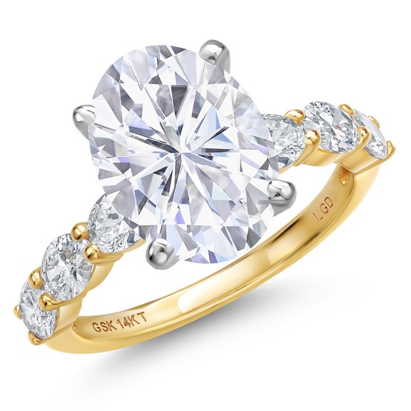 Gem Stone King 14K Two Tone Gold White Moissanite and Lab Grown Diamond Engagement Ring for Women | 6.05 Cttw | Oval 12X10MM | Wedding Engagement Anniversary Promise Ring for Women | Size 9