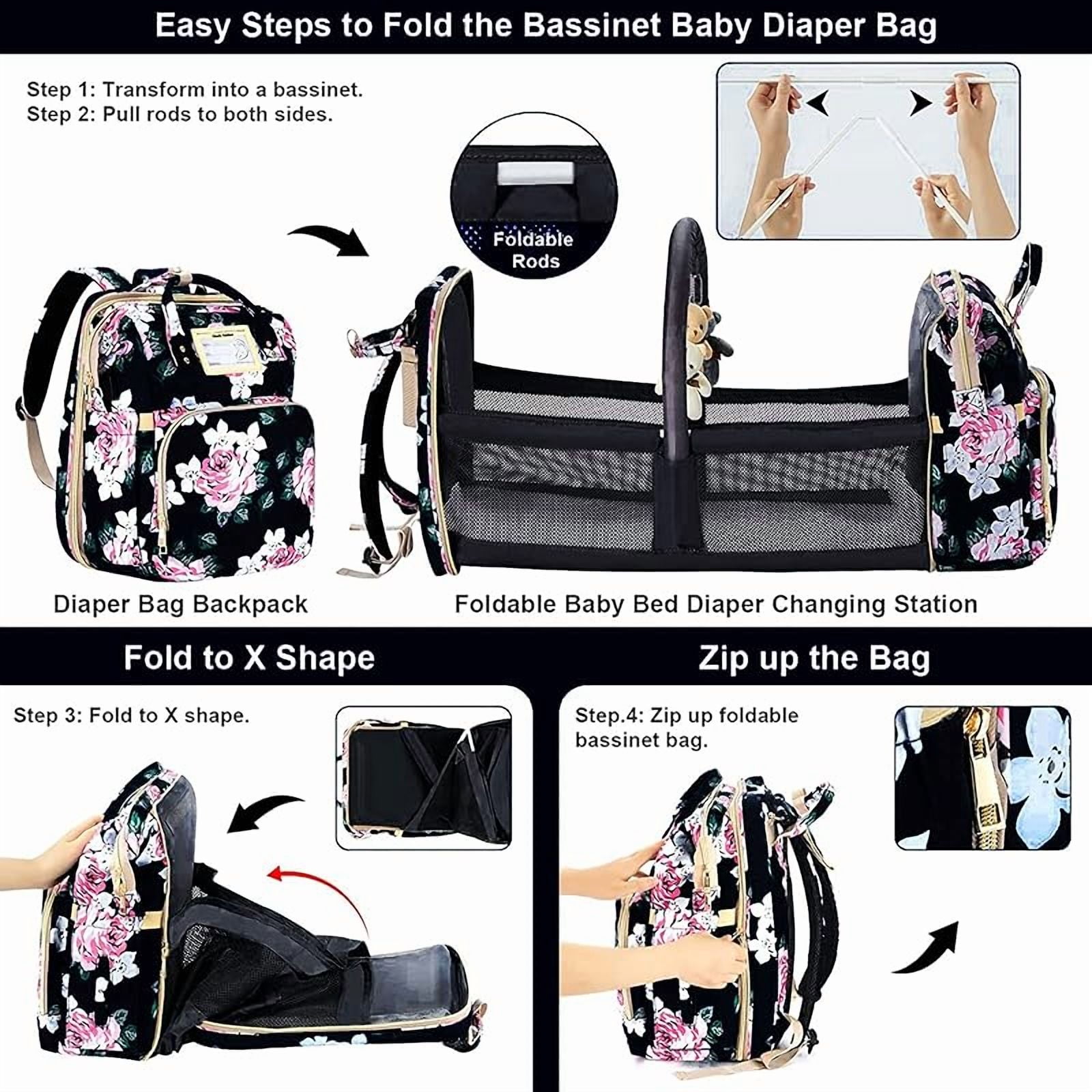 Diaper Bag Backpack with Changing Station, Foldable for Bady Toddler, 3 in 1 Large Capacity Newborn Essentials Organizer with Stroller Hook for Girls and Boys