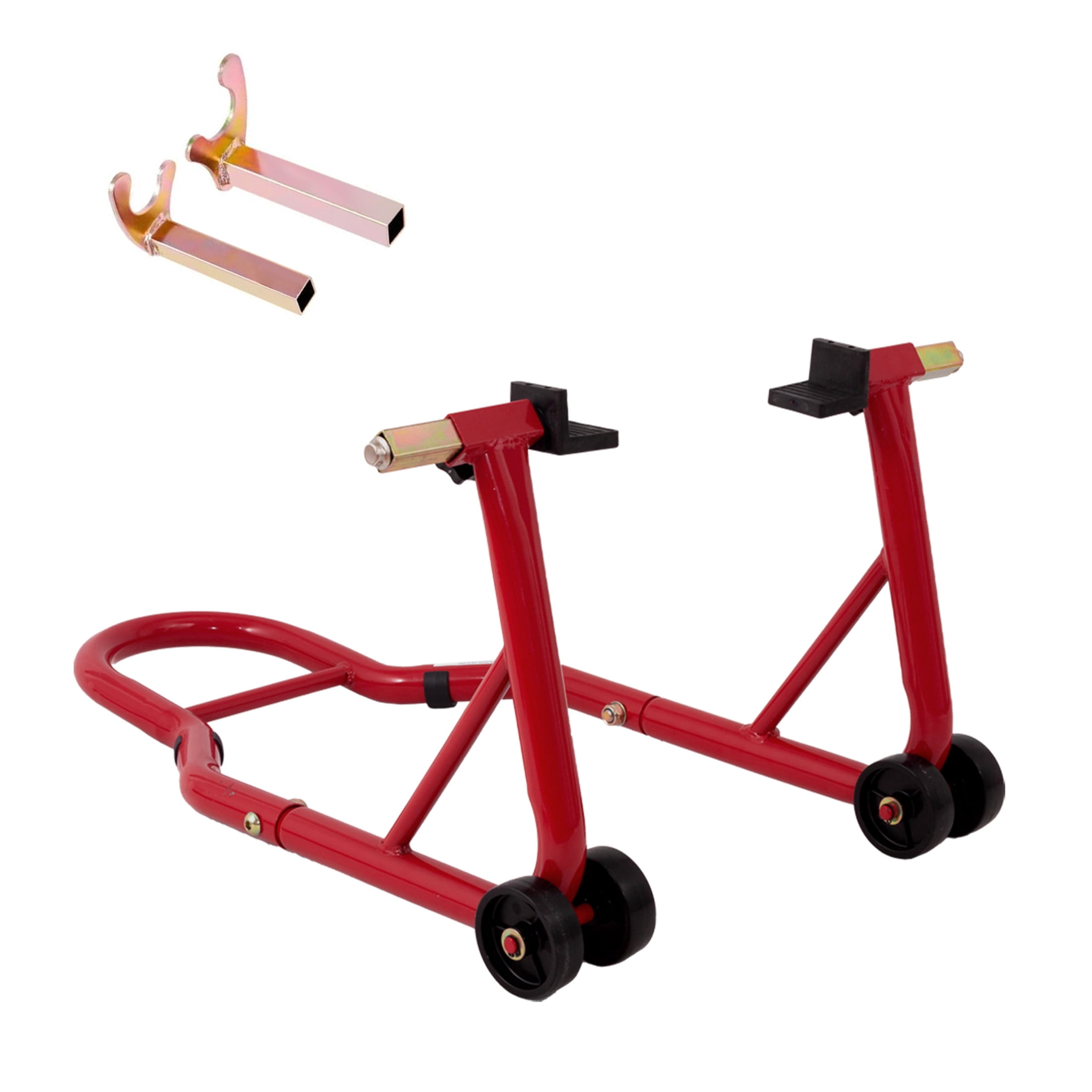 Noble House Universal Motorcycle Front and Rear Lift Stand, Heavy Duty Universal Wheel Paddock Stand, Red