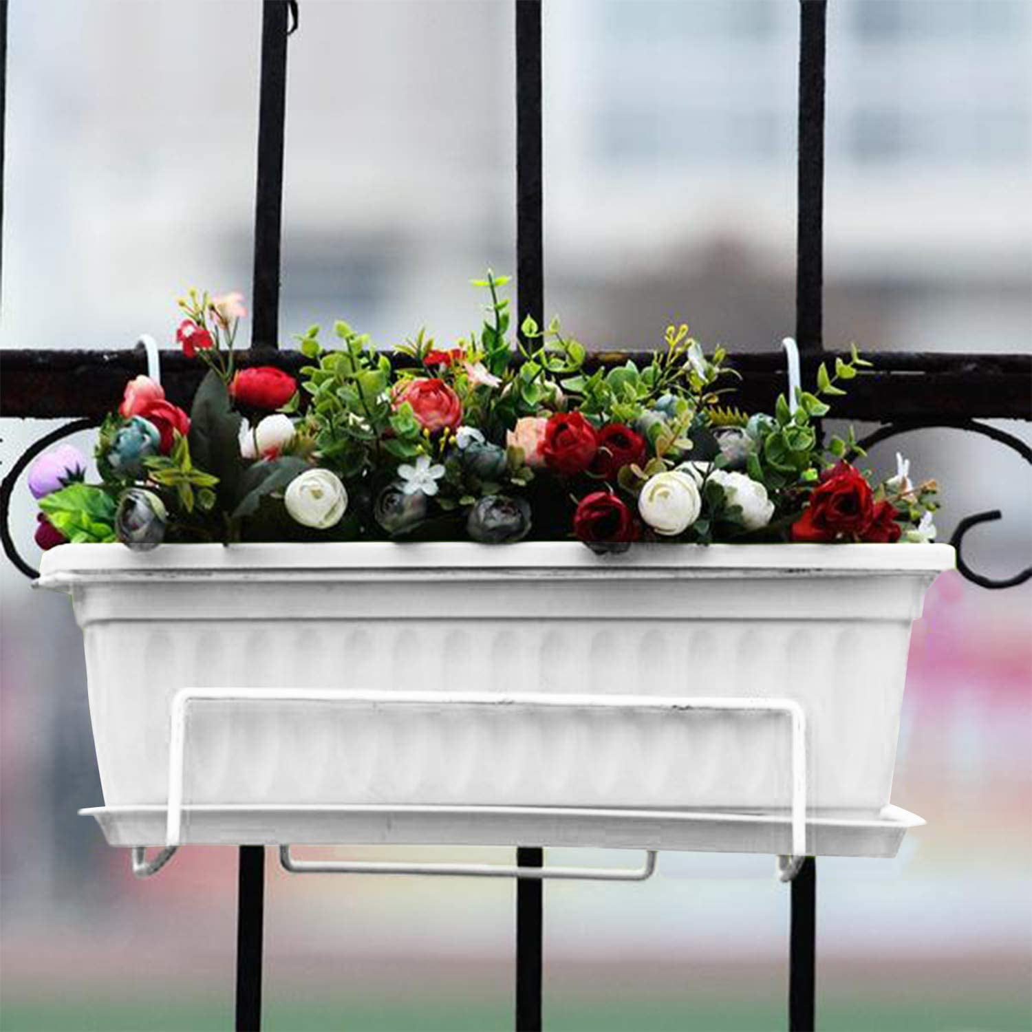 GIXUSIL 3 Pack 17 inches White Flower for Window Box Premium Plastic Vegetable Planters with Trays Vegetables Growing Container Garden Flower Plant Pot for Balcony, Window Sill, Patio, Garden