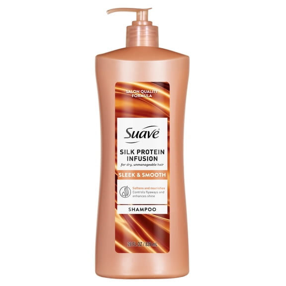 Suave Silk Protein Infusion Sleek & Smooth Shampoo for Dry, Unmanageable Hair, 28 FL OZ