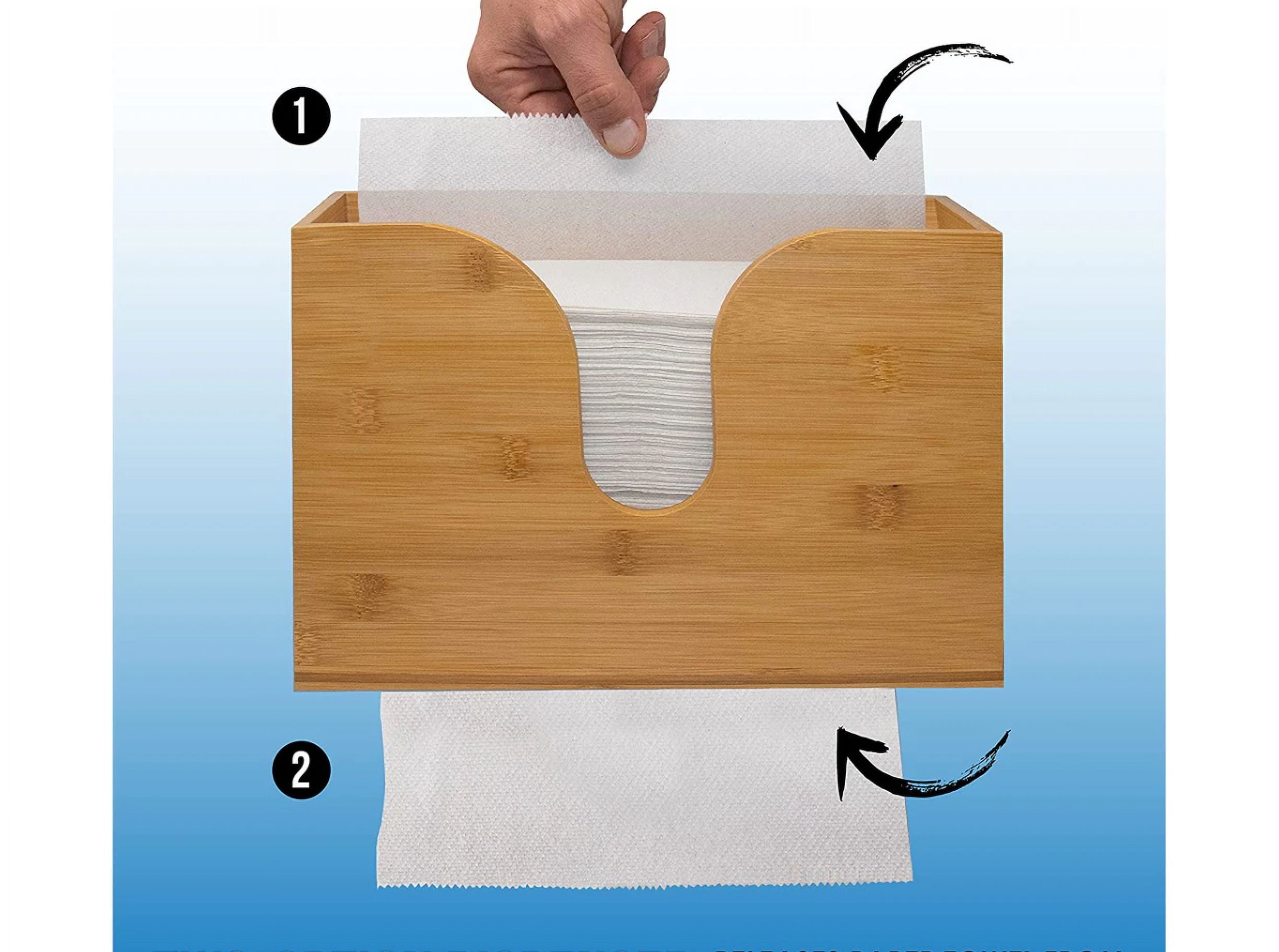 Bamboo Solid Wood Paper Towel Dispenser, Folded Paper Towel Holder for Commercial C-Fold, Z-Fold, Trifold Napkins, Space Saving, Wall Mounted or Countertop for Kitchen, Bathroom,