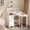 White, variant on Haooyeah L-Shaped Manicure Table with 5 Shelves, 3 Drawers, Foldable Nail Desk with Charging Station, Space-Saving Workstation, Marble