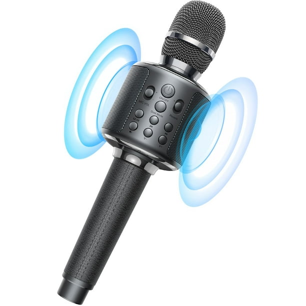 Micrófono de karaoke MetFut inalámbrico Bluetooth con altavoz gris
