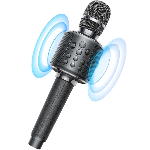 Micrófono de karaoke MetFut inalámbrico Bluetooth con altavoz gris