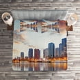 thumbnail image 2 of Ambesonne Cityscape Quilted Coverlet 3 Pcs, Buildings Dawn Reflection, King Size, Multicolor, 2 of 2