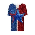 thumbnail image 4 of Womens Short Sleeve American Flag T Shirt Patriotic Shirts 4th of July Tops Casual V Neck Lounge Wear Red, XL, 4 of 5