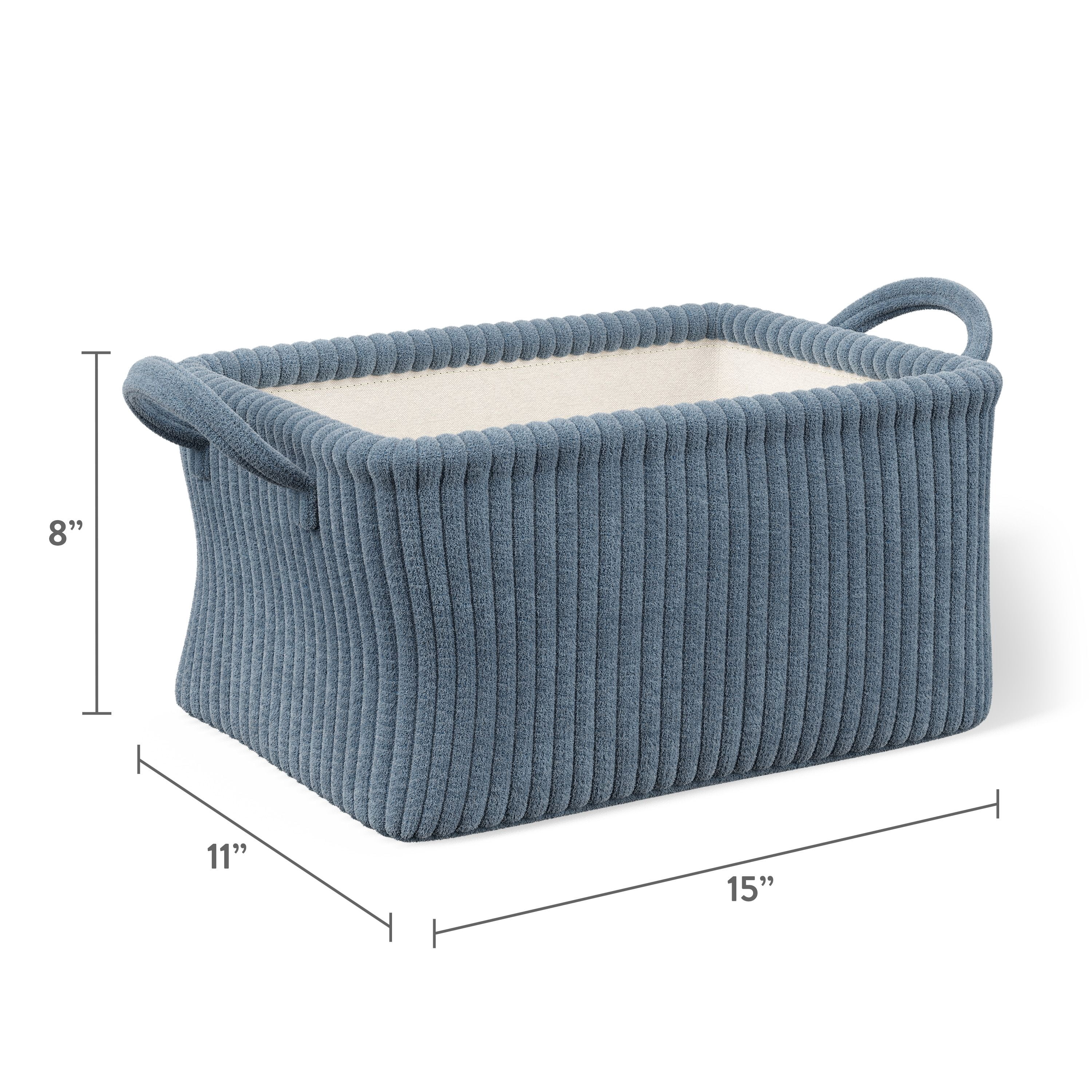 Mainstays Kids Medium Blue Ribbed Corduroy Fabric Storage Basket with Handles, 4 Pack
