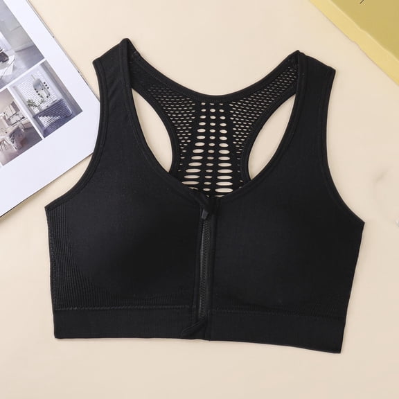 Livrdious Medium Support Front Zip Sports Bra for Women Wireless Racerback Workout Bra with Breathable Mesh Back