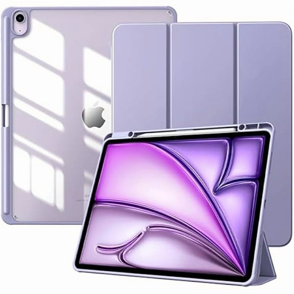 wonima88 Case for New iPad Air 13 inch (M3/M2-2025/2024) with Pencil Holder, Slim Stand Protective Cover with Clear Transparent Back Shell for iPad Air 13 inch, Auto Wake/Sleep, Taro Purple