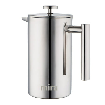 MIRA Double Wall Tea & Coffee Brewer French Press Stainless Steel Insulated Keeps Warm for Hours, 34 oz
