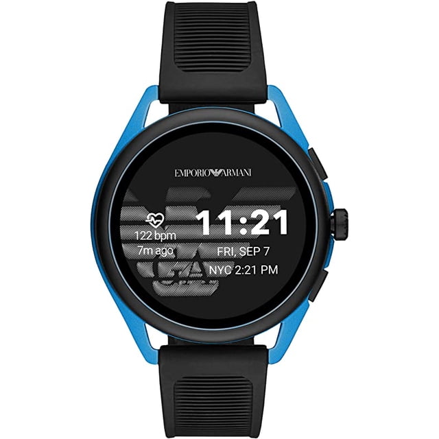 Reloj Smartwatch 3 Emporio Armani ART5024 para Hombre 44mm Aluminio con Tecnología Wear OS de Google Bocinas Frecuencia Cardíaca GPS NFC y Notificaciones de Smartphone Negro/Azul Emporio Armani ART5024