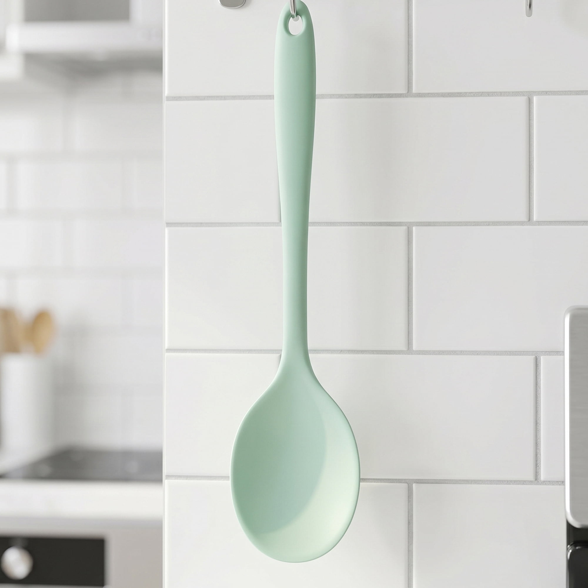 Unique Bargains Silicone Non Stick Heat Resistant Cooking Spoon Green 12.5x3.1in