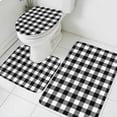 thumbnail image 3 of Black White Plaid Bath Mat 3 Piece Bathroom Rug Set, Gradient Geometric Buffalo Checkered Non Slip Bath Rug Contour Mat and Toilet Lid Cover, Absorbent Shower Mats Soft Bath Rugs and Mats Sets, 3 of 8